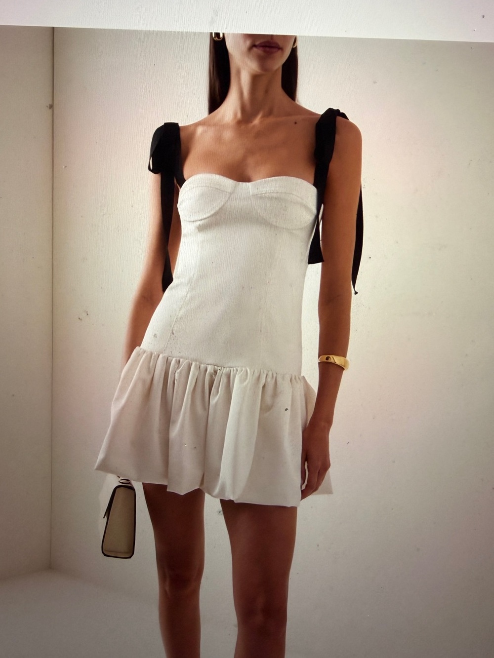 Anna October White Mini Dress with Black Tie Straps